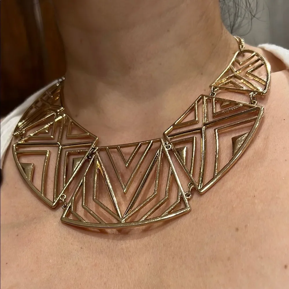 Lustrous Gold Geometric Statement Necklace